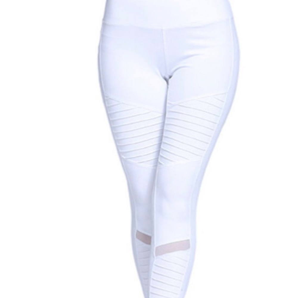 White moto ribbed workout leggings